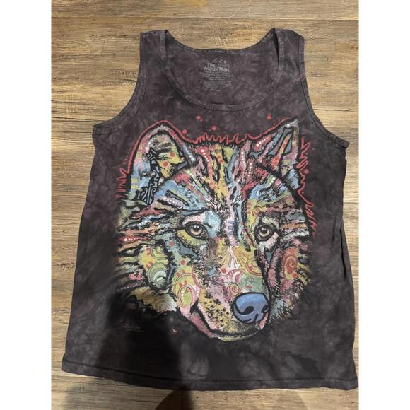 The Mountain Tank Top Dog Wolf Boho Tie Dye Grey Shirt Sz Sm - Picture 1 of 4